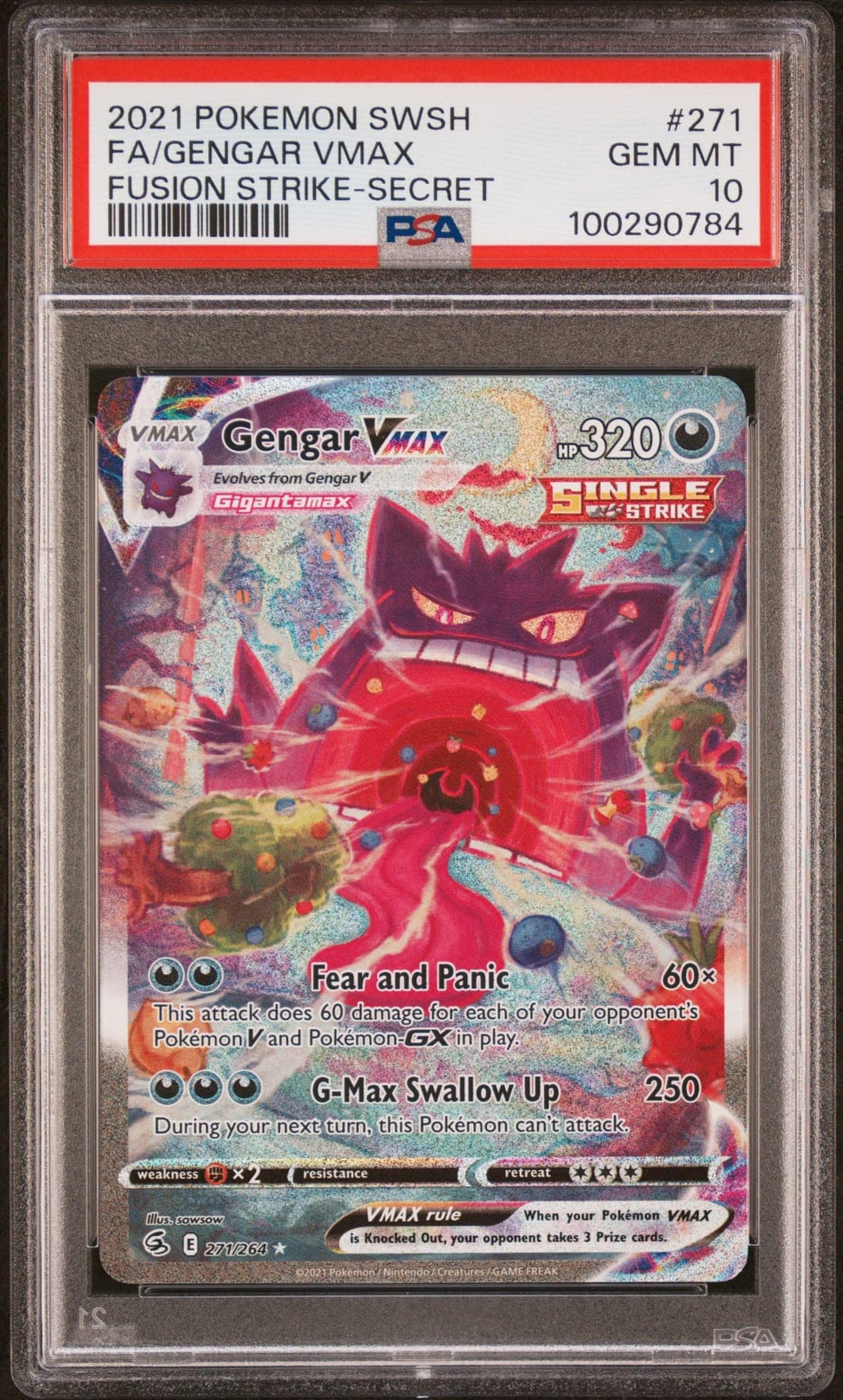 FA/GENGAR VMAX — FUSION STRIKE-SECRET — PSA GEM MT 10