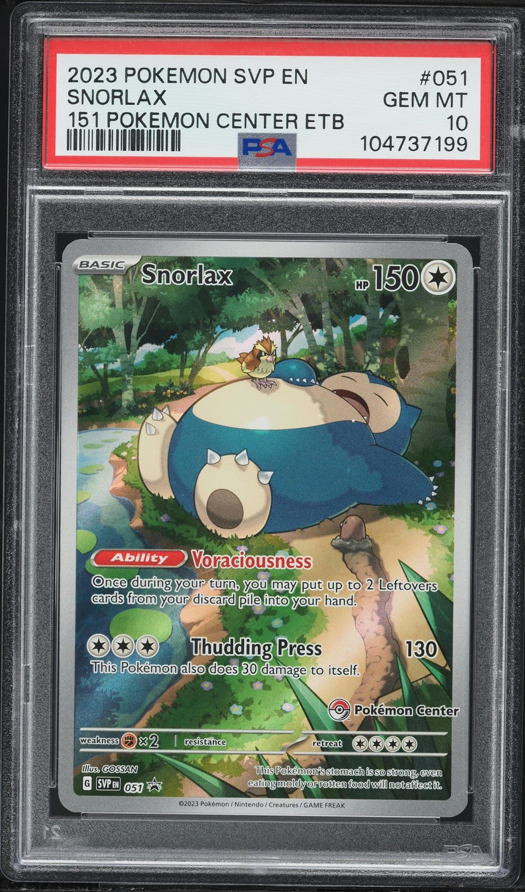 SNORLAX — 151 POKEMON CENTER ETB — PSA GEM MT 10