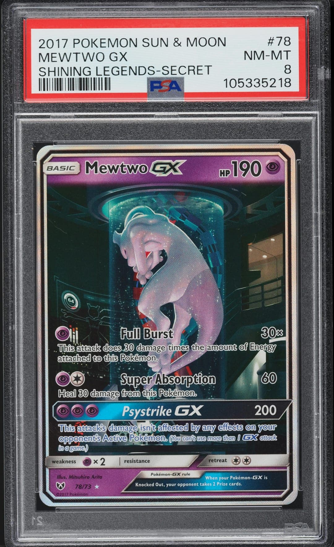 MEWTWO GX — SHINING LEGENDS-SECRET — PSA NM-MT 8