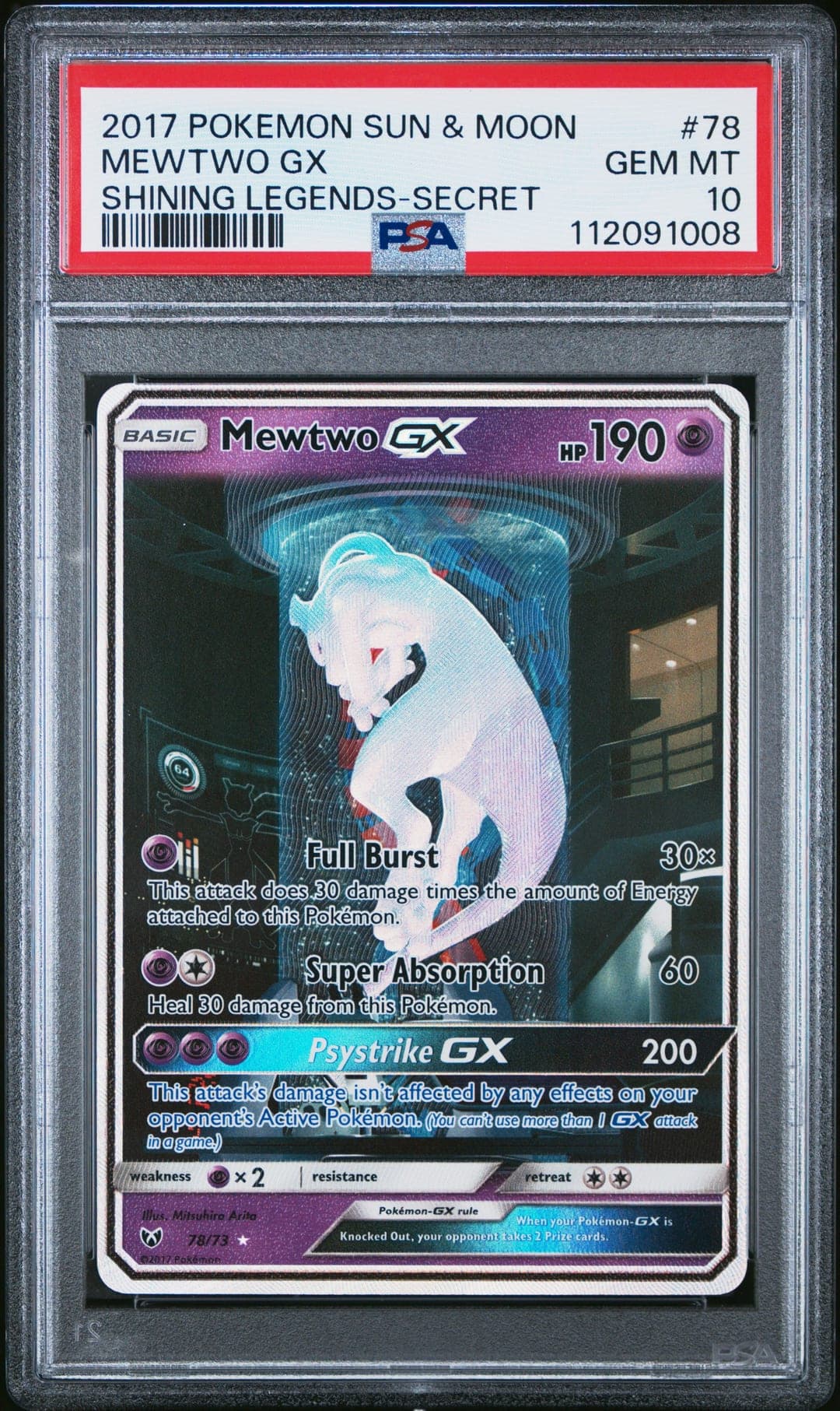 MEWTWO GX — SHINING LEGENDS-SECRET — PSA GEM MT 10