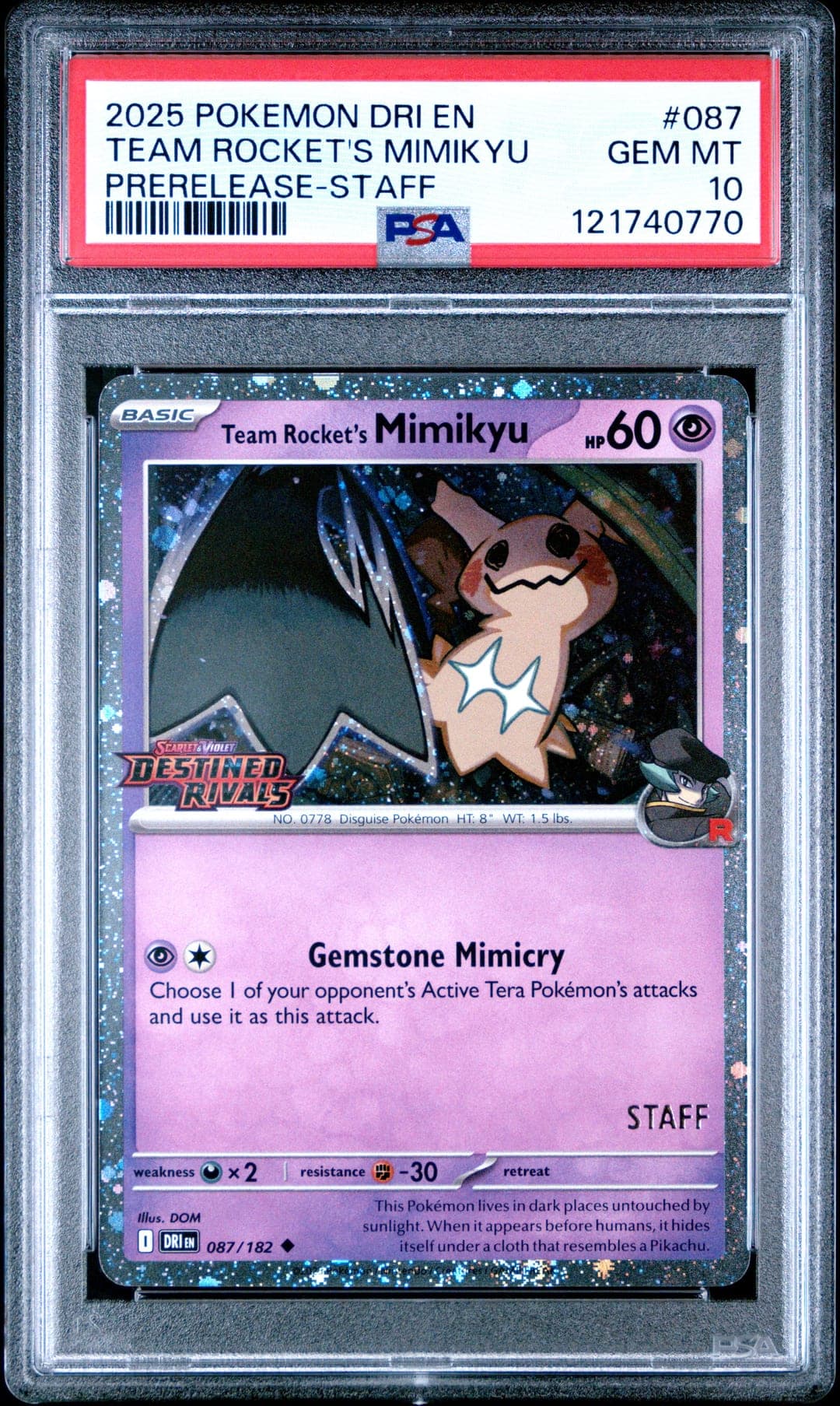 TEAM ROCKET'S MIMIKYU — PRERELEASE-STAFF — PSA GEM MT 10