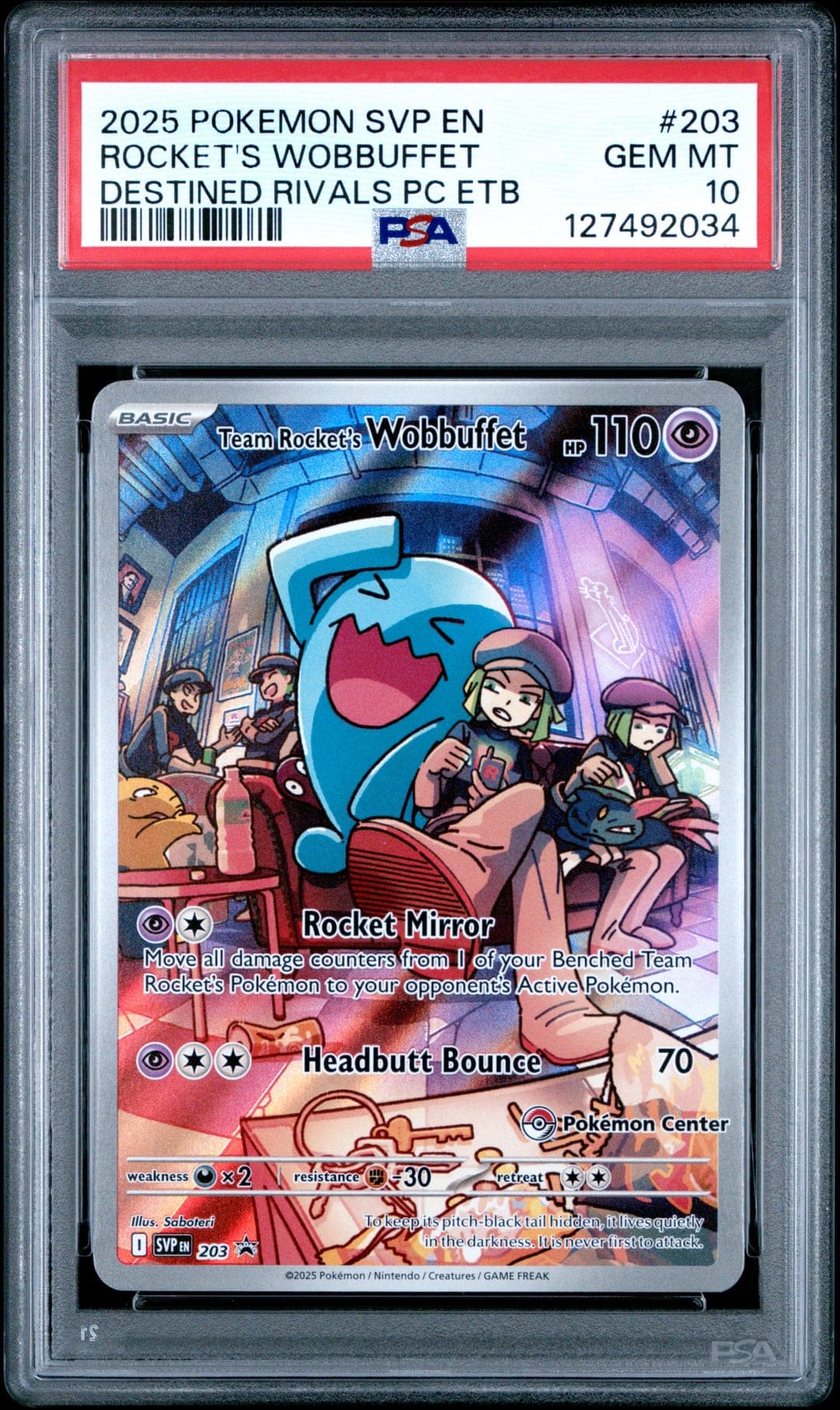 ROCKET'S WOBBUFFET — DESTINED RIVALS PC ETB — PSA GEM MT 10