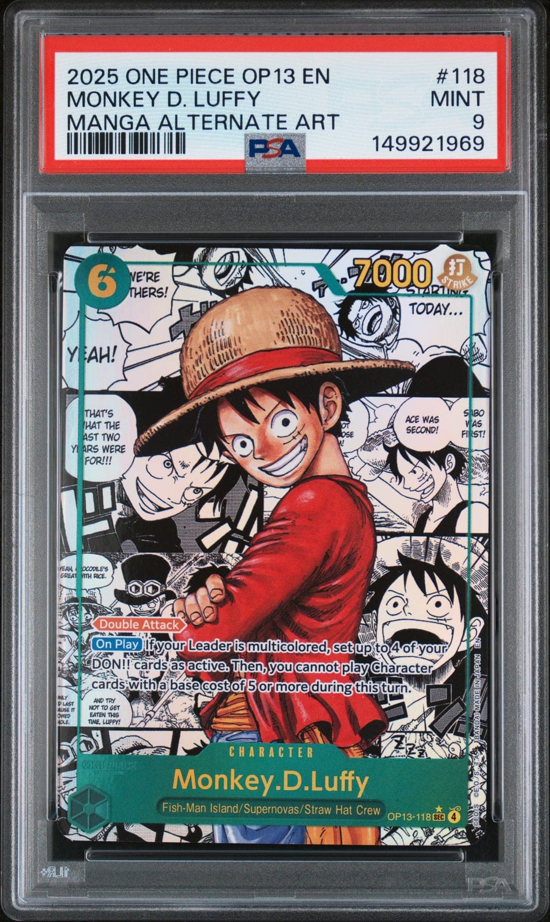 MONKEY D. LUFFY — MANGA ALTERNATE ART — PSA MINT 9