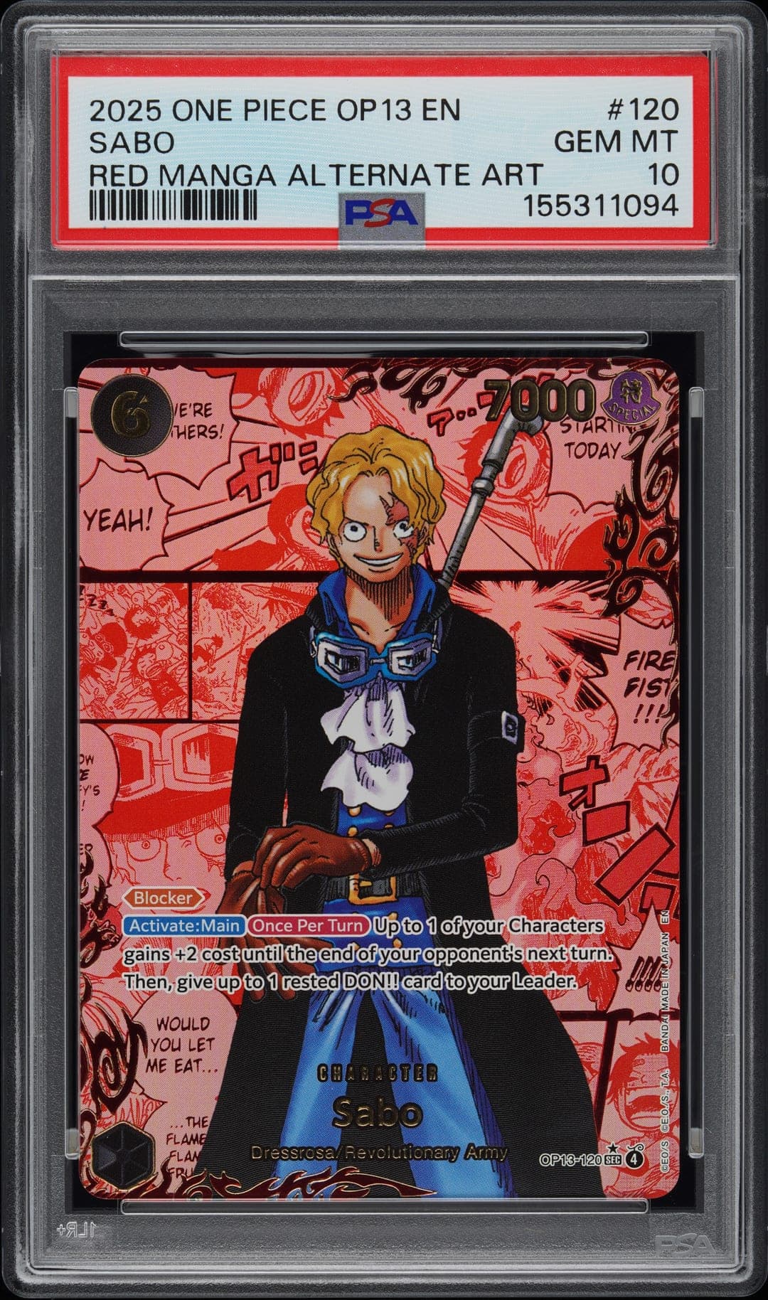 SABO — RED MANGA ALTERNATE ART — PSA GEM MT 10