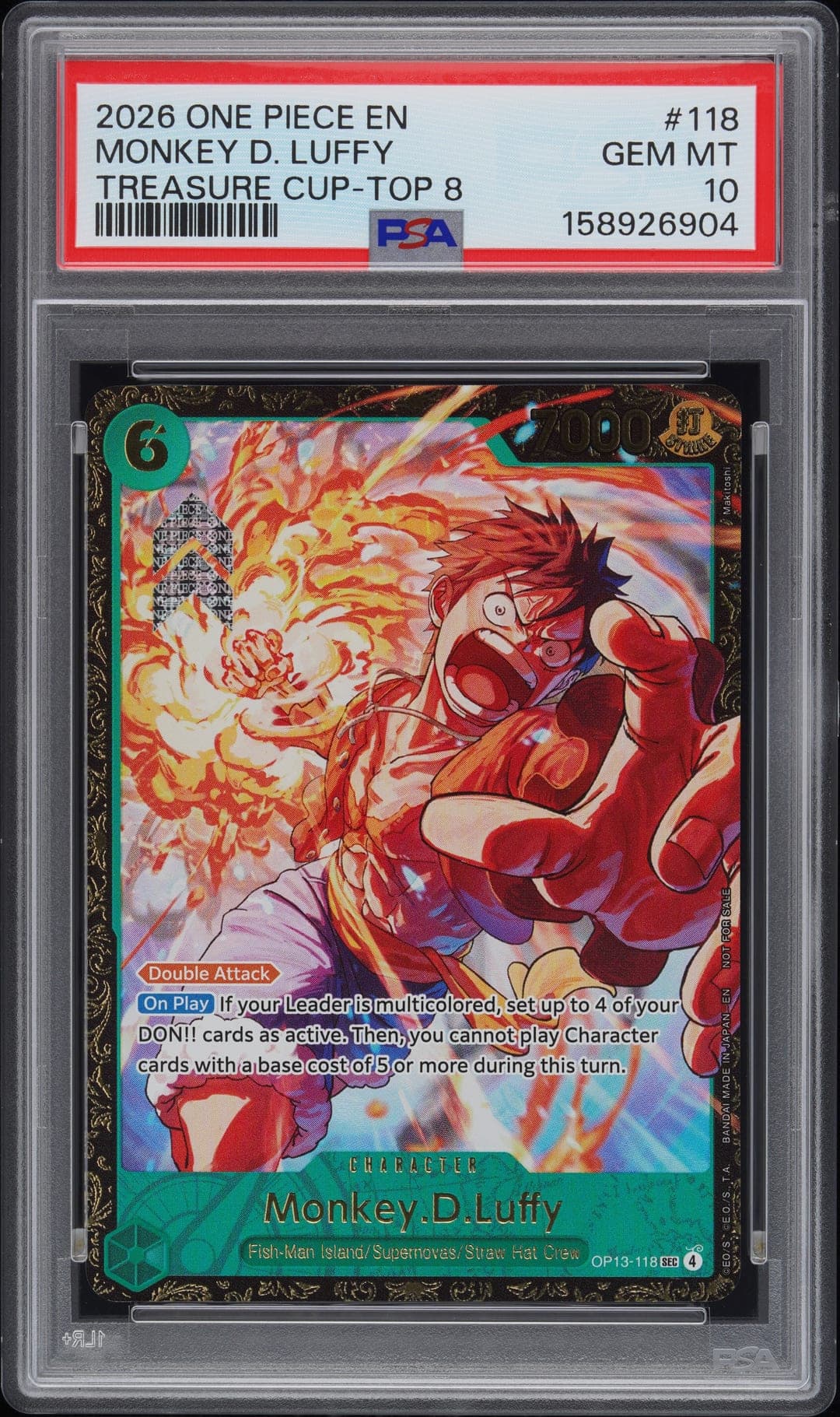 MONKEY D. LUFFY — TREASURE CUP-TOP 8 — PSA GEM MT 10