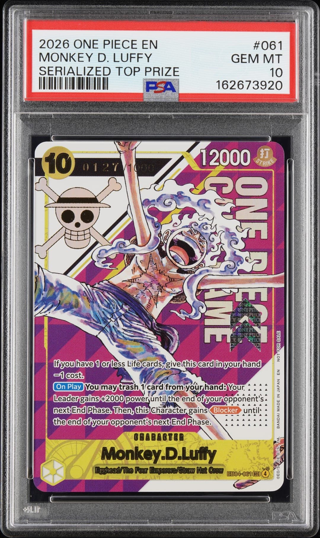 MONKEY D. LUFFY — SERIALIZED TOP PRIZE — PSA GEM MT 10