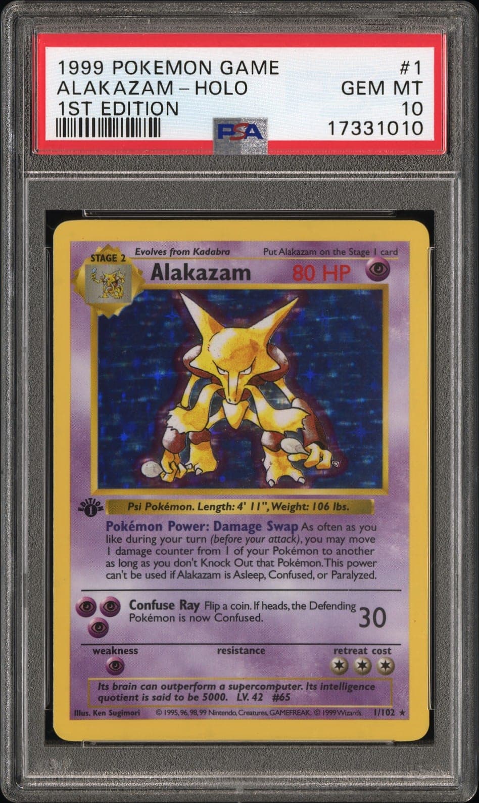 ALAKAZAM-HOLO — 1ST EDITION — PSA GEM MT 10