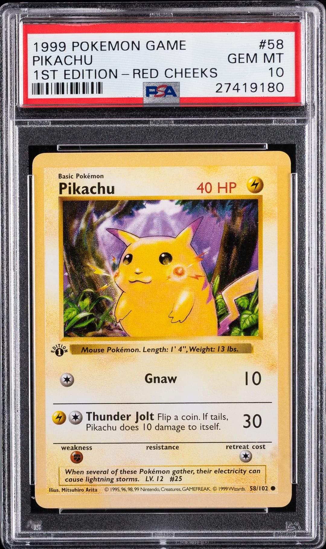 PIKACHU — 1ST EDITION-RED CHEEKS — PSA GEM MT 10