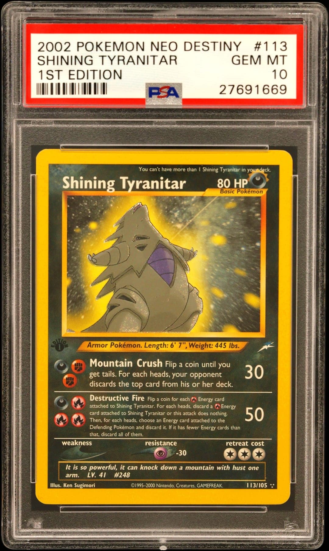 SHINING TYRANITAR — 1ST EDITION — PSA GEM MT 10