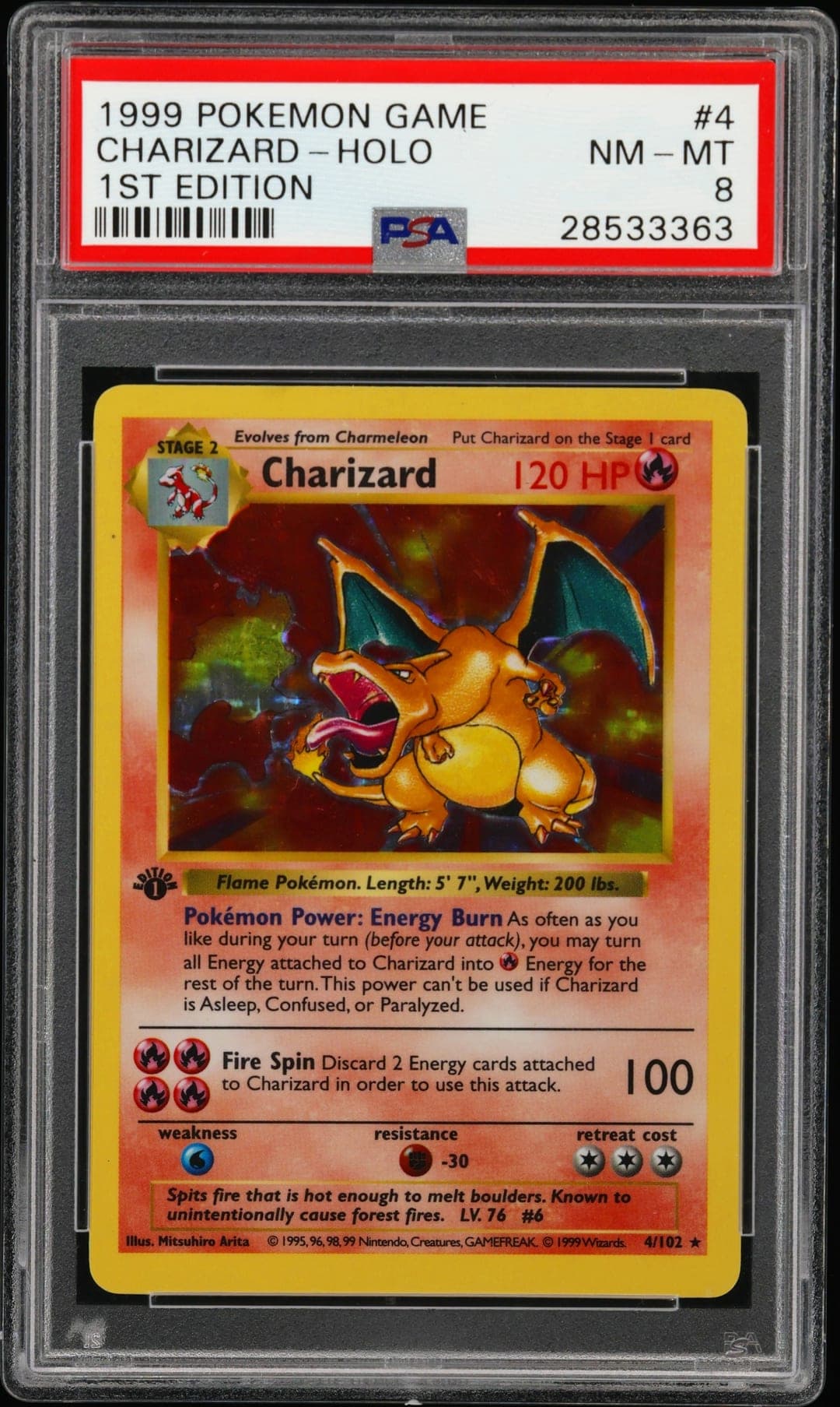 CHARIZARD-HOLO — 1ST EDITION — PSA NM-MT 8