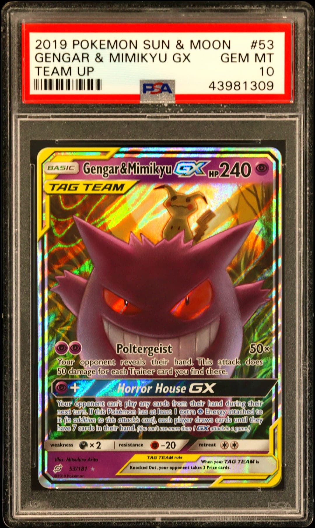 GENGAR & MIMIKYU GX — PSA GEM MT 10