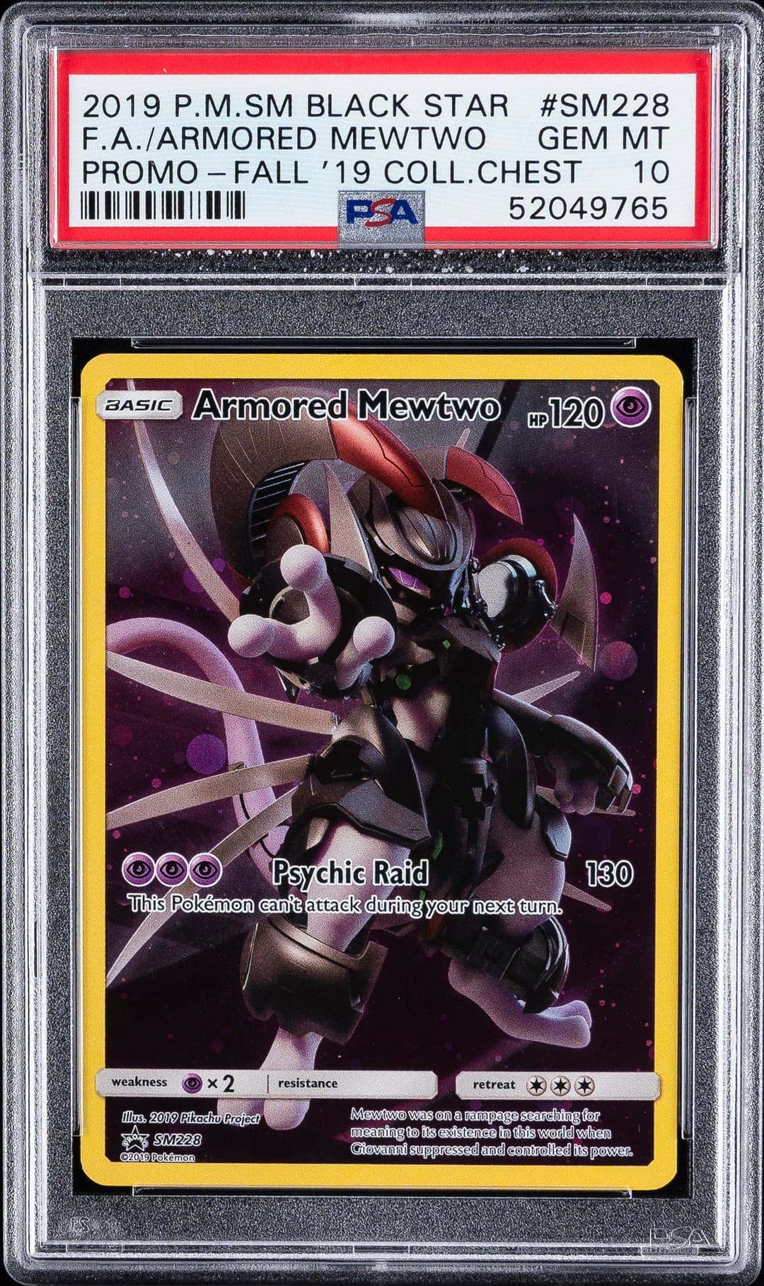 FA/ARMORED MEWTWO — PROMO-FALL '19 COLL.CHEST — PSA GEM MT 10