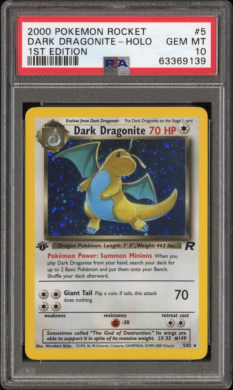 DARK DRAGONITE-HOLO — 1ST EDITION — PSA GEM MT 10