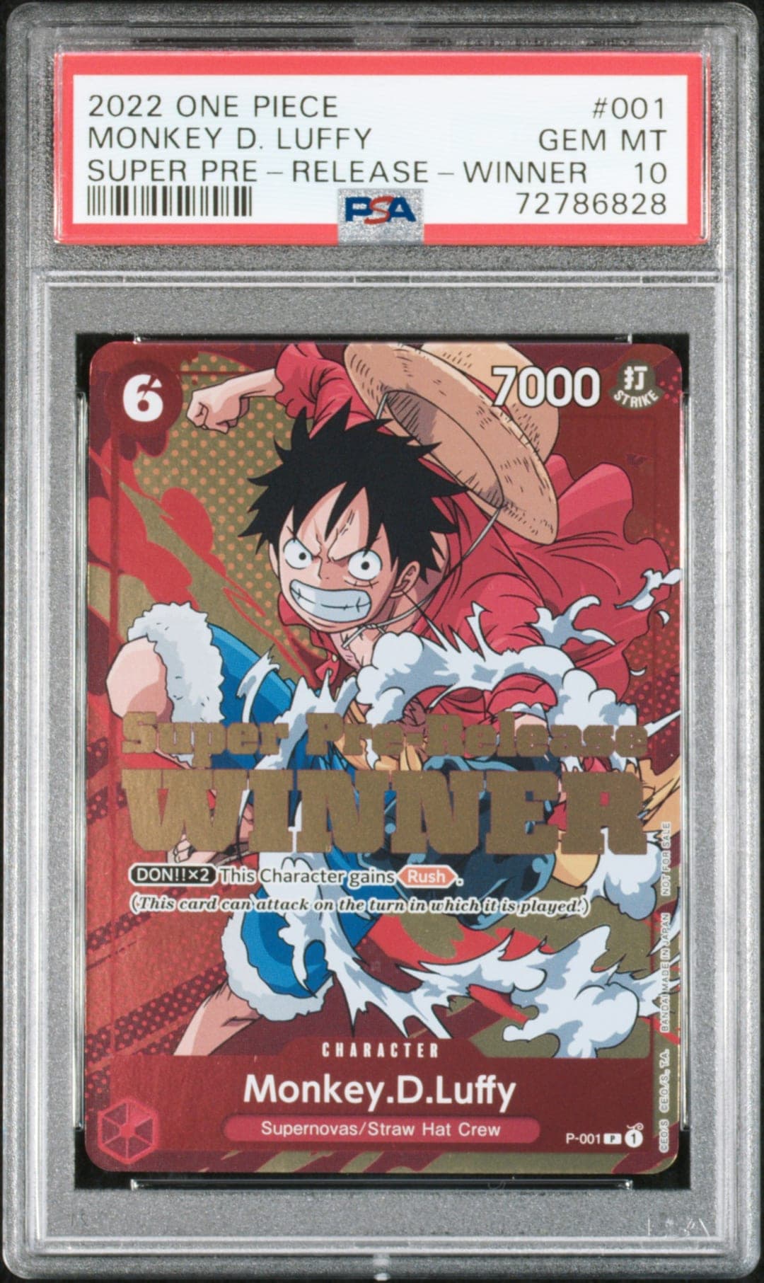 MONKEY D. LUFFY — SUPER PRE-RELEASE-WINNER — PSA GEM MT 10