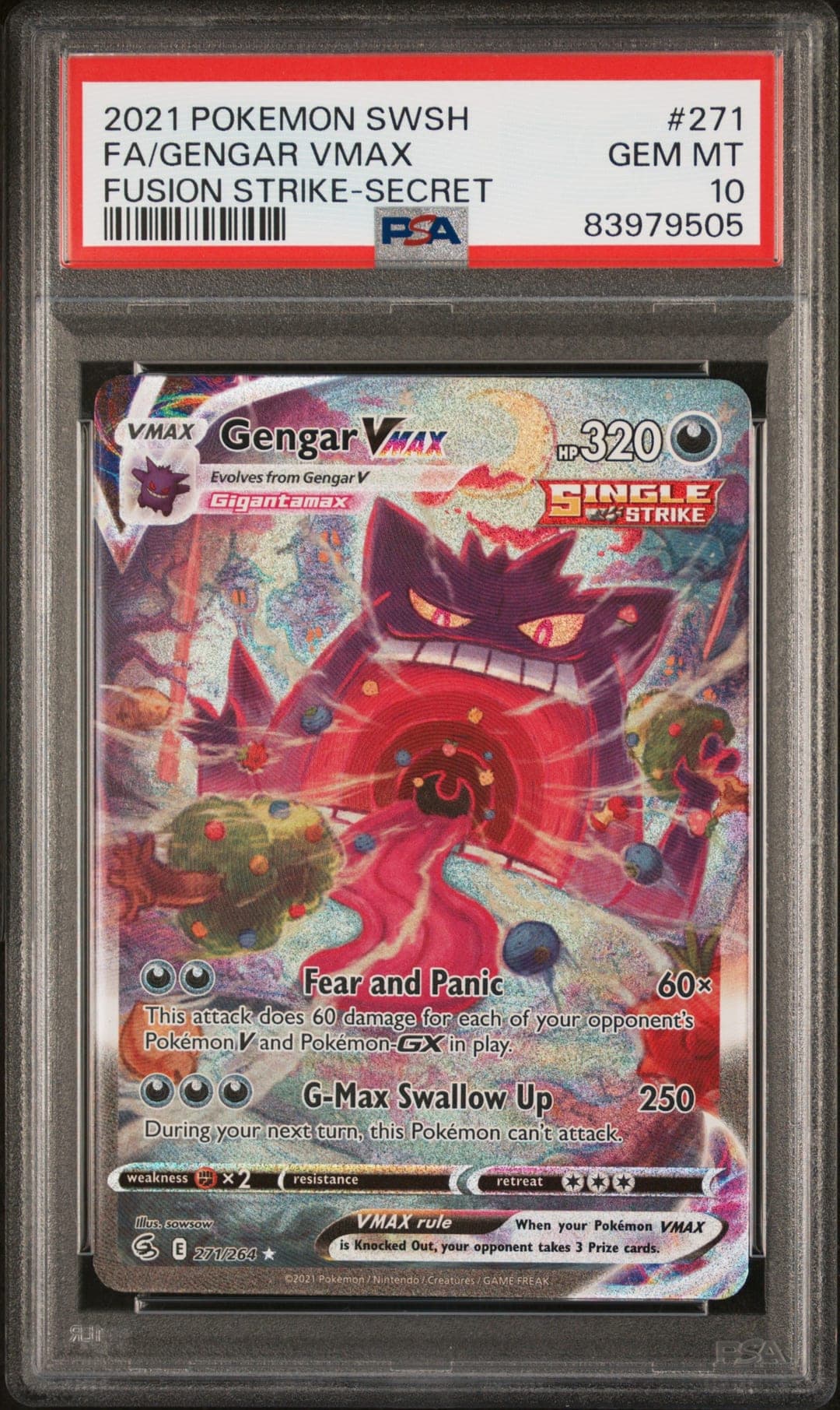FA/GENGAR VMAX — FUSION STRIKE-SECRET — PSA GEM MT 10