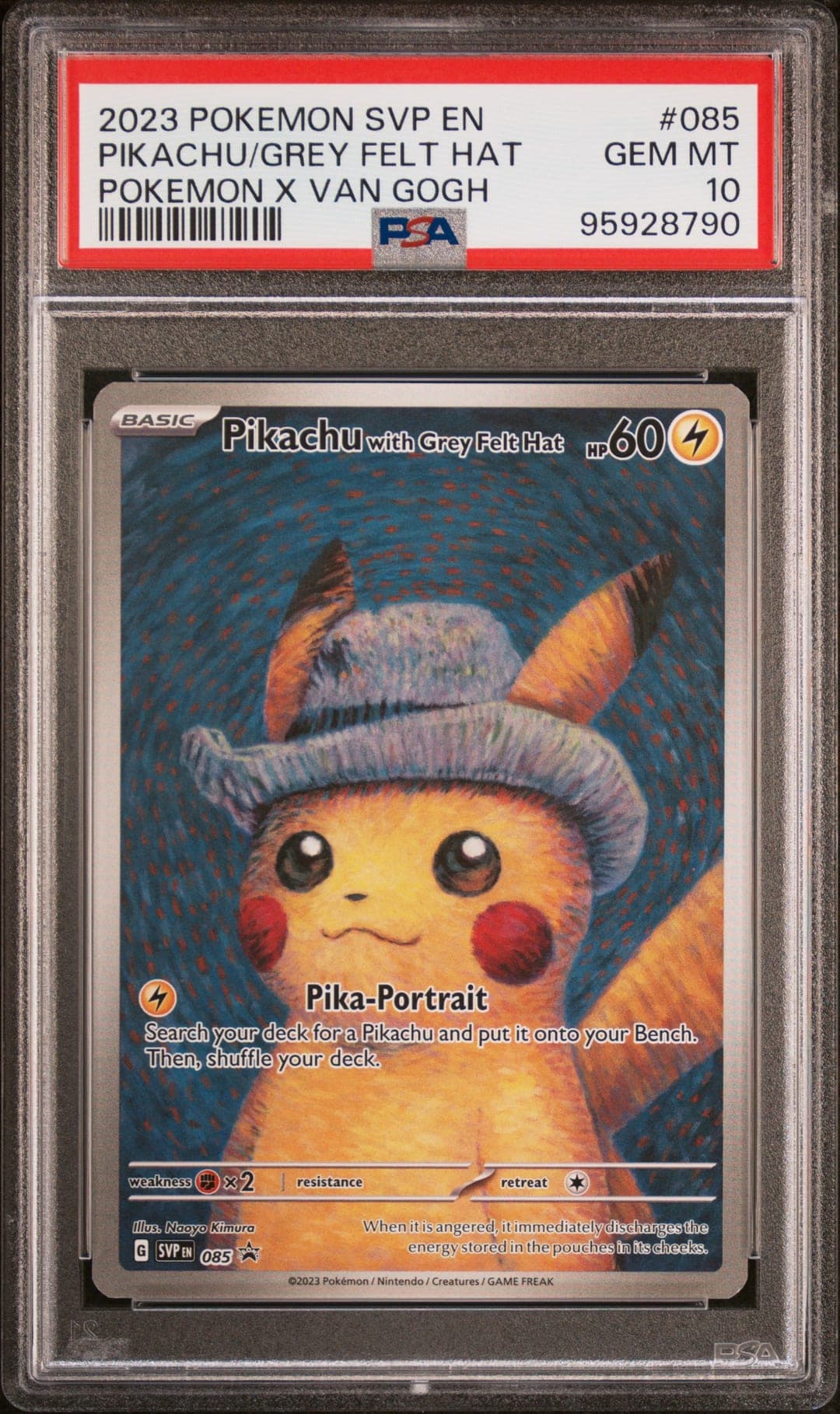 PIKACHU/GREY FELT HAT — POKEMON X VAN GOGH — PSA GEM MT 10