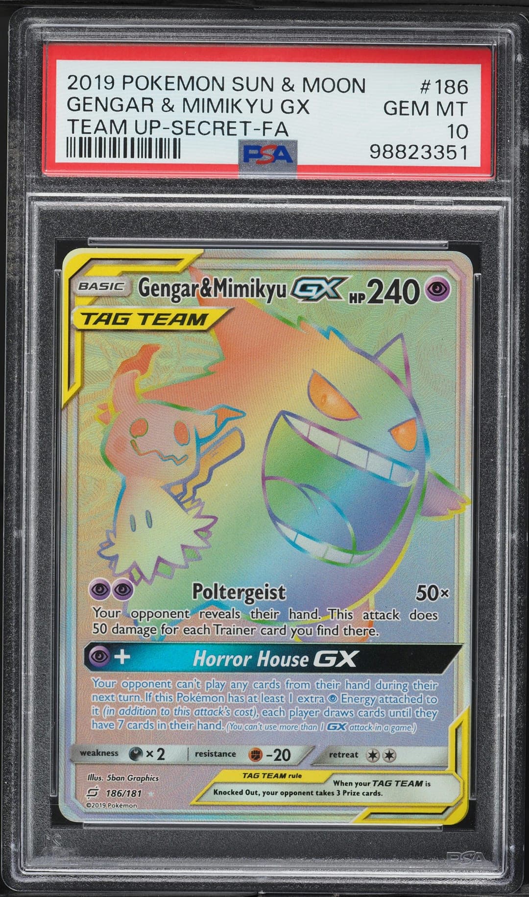 GENGAR & MIMIKYU GX — TEAM UP-SECRET-FA — PSA GEM MT 10
