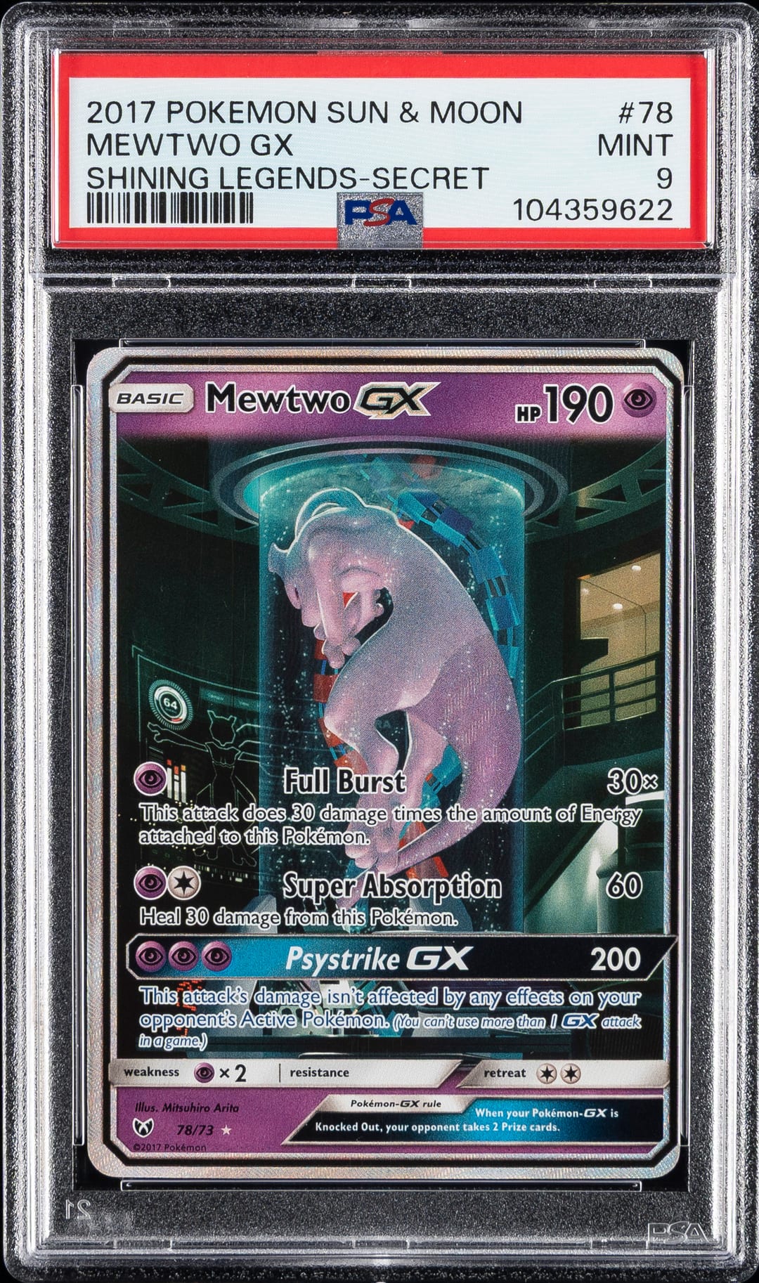 MEWTWO GX — SHINING LEGENDS-SECRET — PSA MINT 9