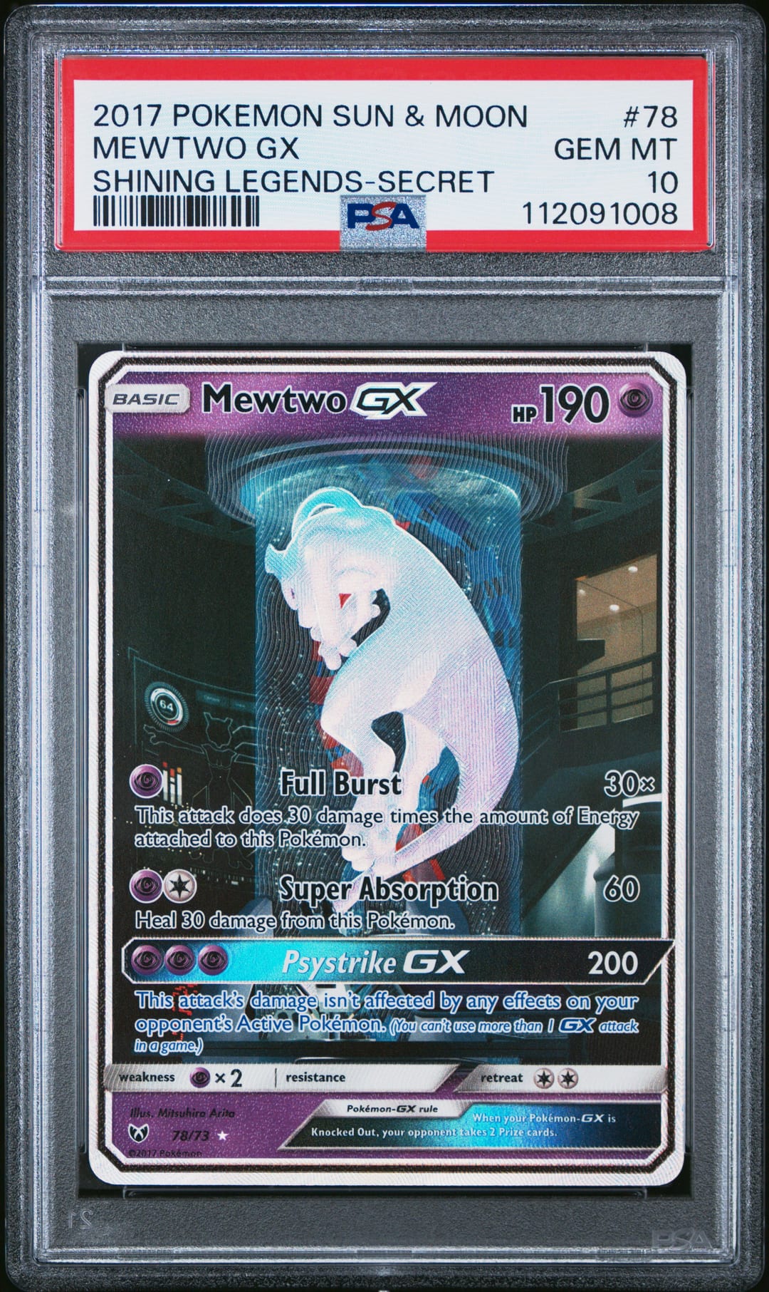 MEWTWO GX — SHINING LEGENDS-SECRET — PSA GEM MT 10