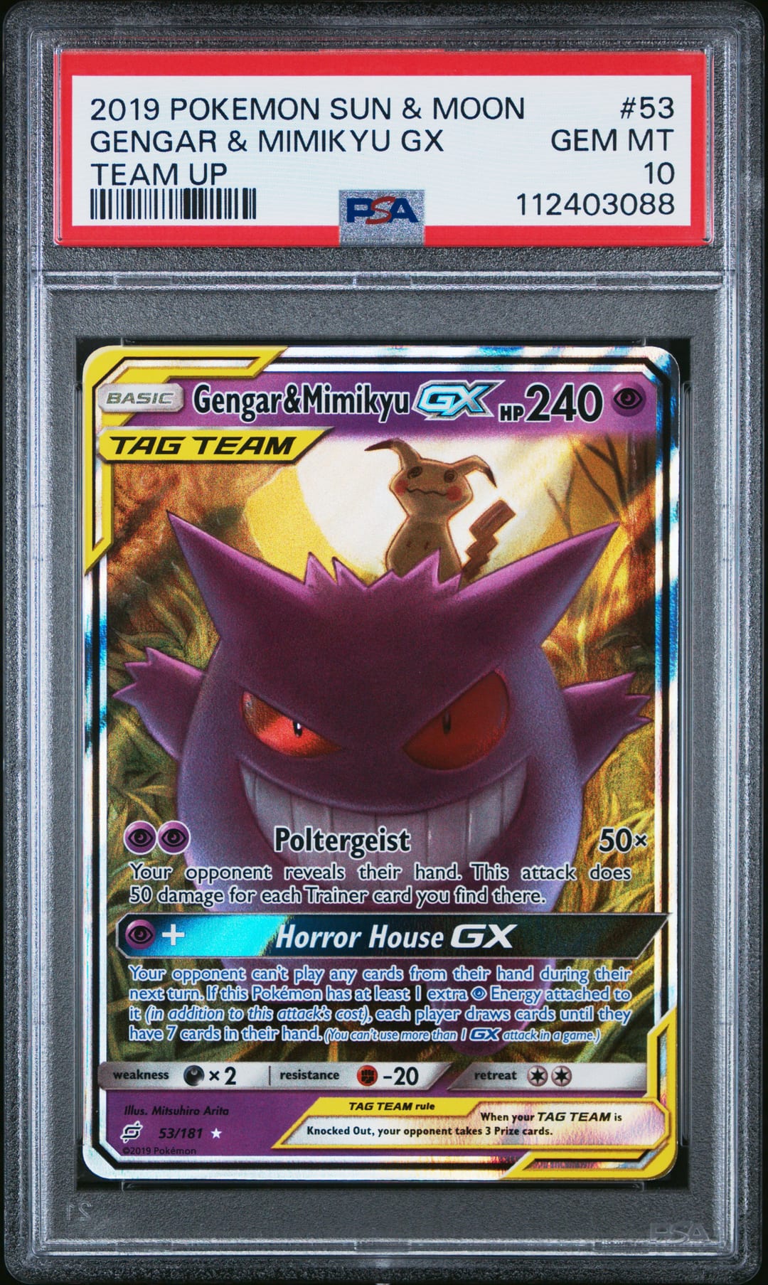 GENGAR & MIMIKYU GX — PSA GEM MT 10