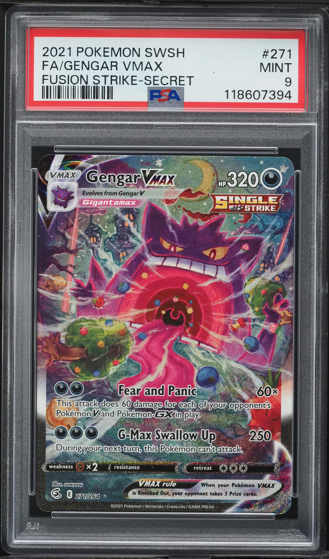 FA/GENGAR VMAX — FUSION STRIKE-SECRET — PSA MINT 9