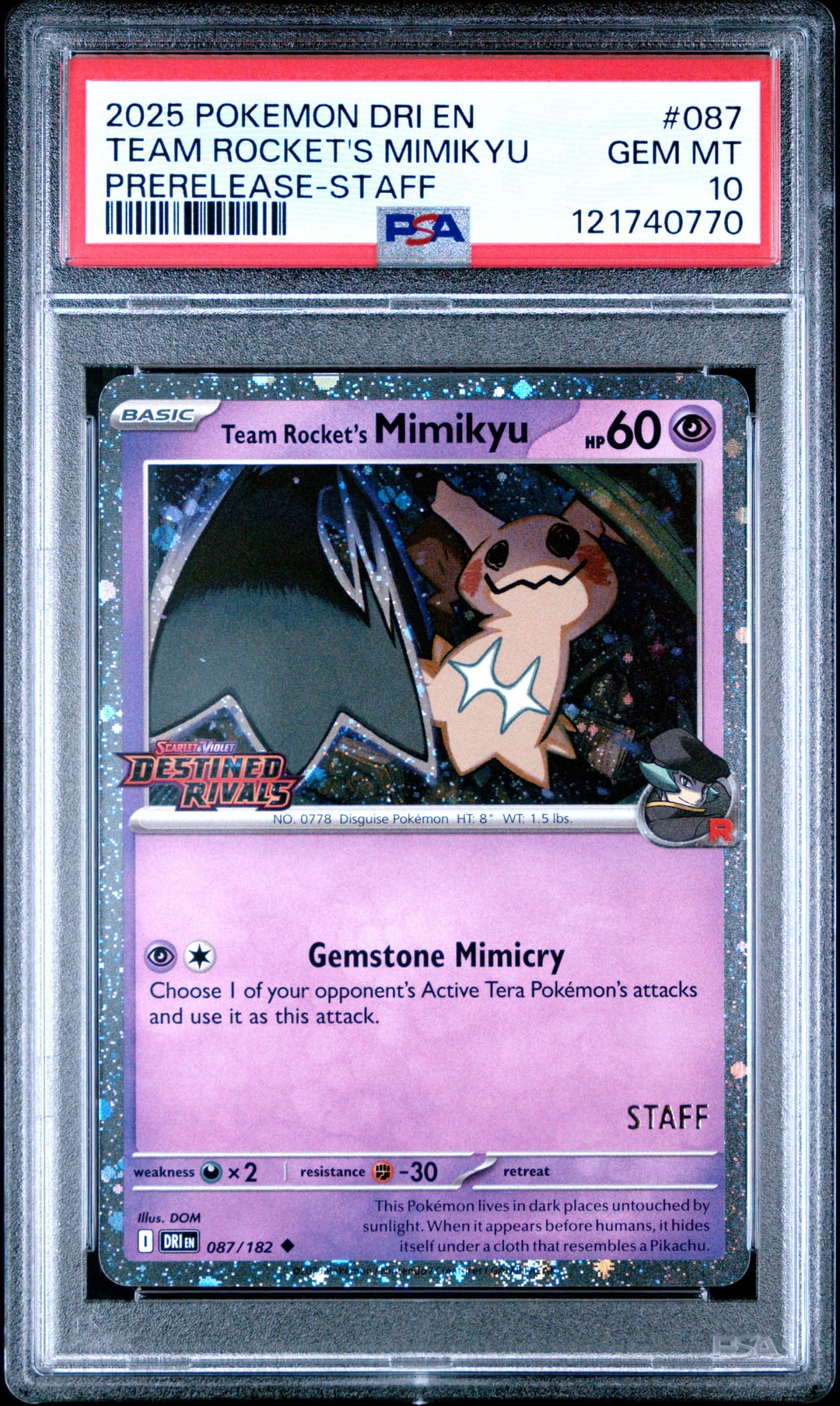 TEAM ROCKET'S MIMIKYU — PRERELEASE-STAFF — PSA GEM MT 10