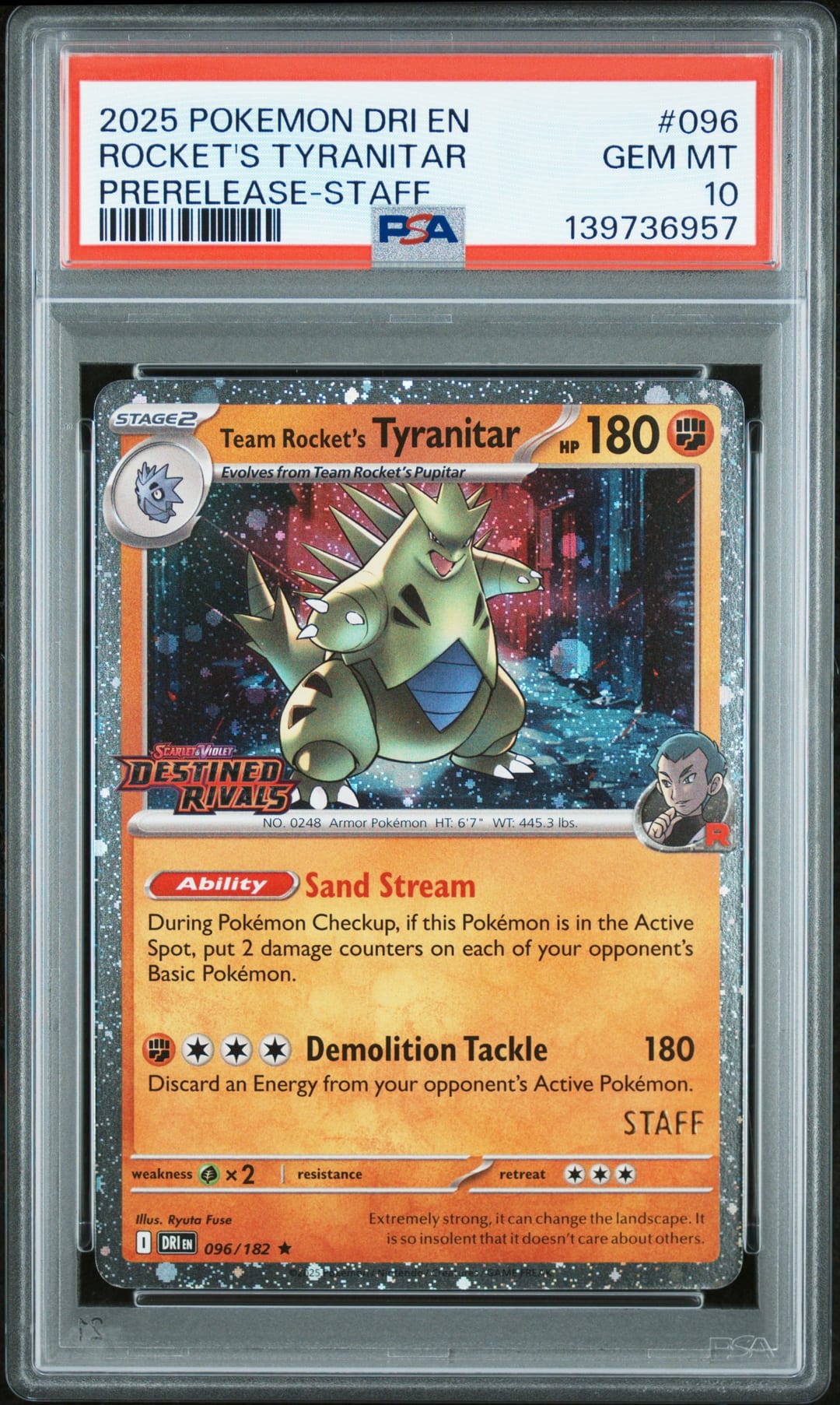 ROCKET'S TYRANITAR — PRERELEASE-STAFF — PSA GEM MT 10
