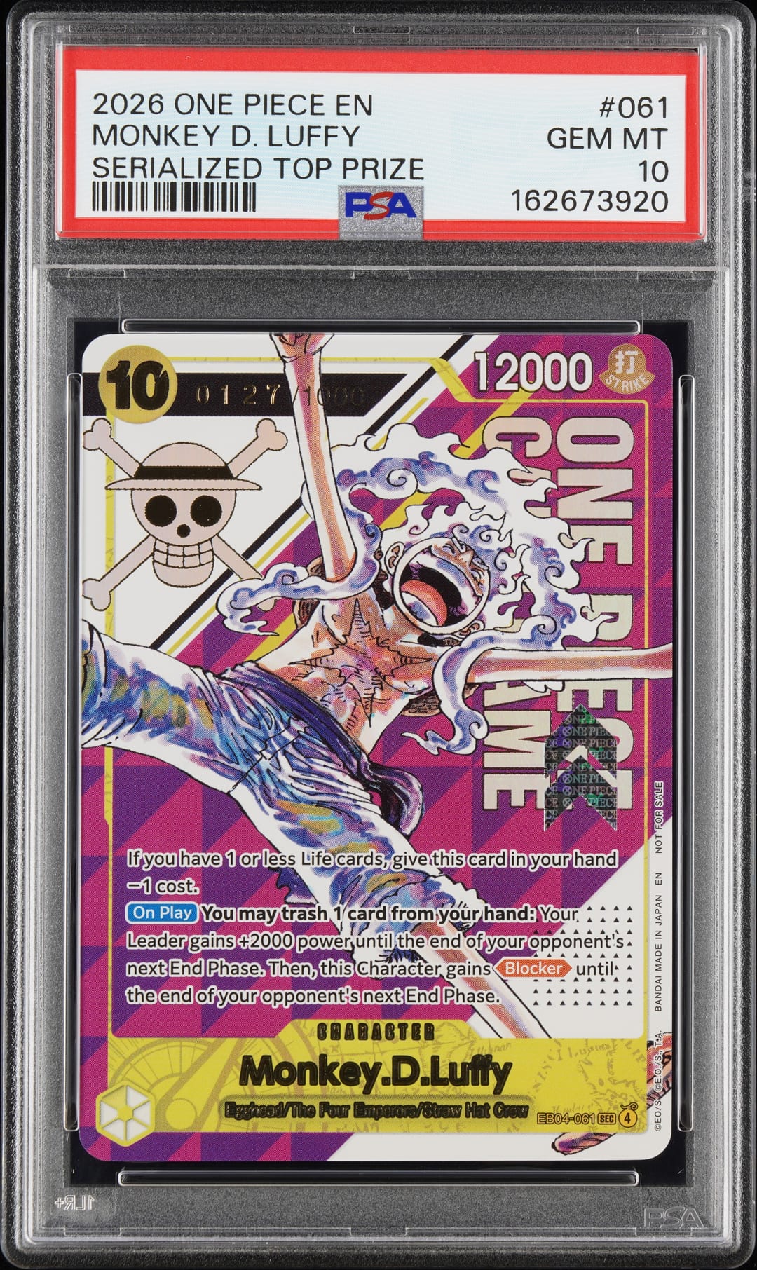 MONKEY D. LUFFY — SERIALIZED TOP PRIZE — PSA GEM MT 10