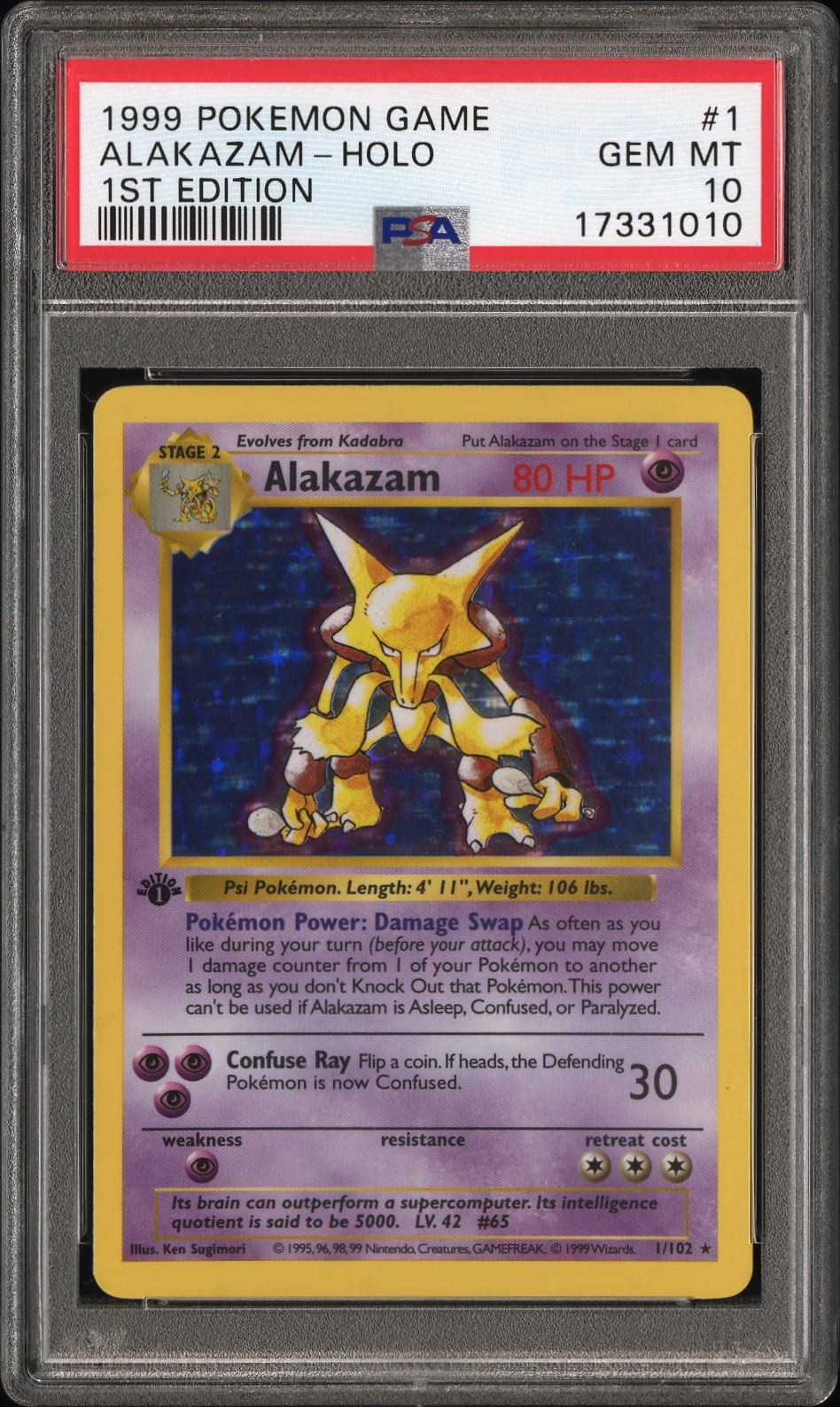 ALAKAZAM-HOLO — 1ST EDITION — PSA GEM MT 10