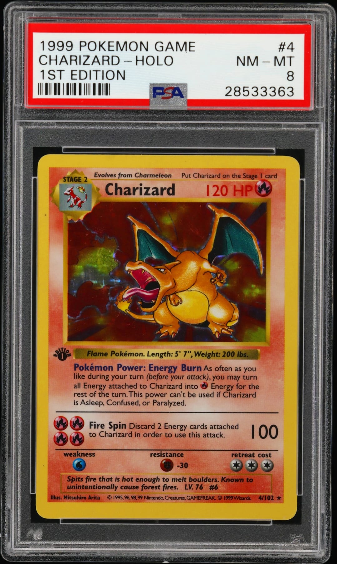 CHARIZARD-HOLO — 1ST EDITION — PSA NM-MT 8