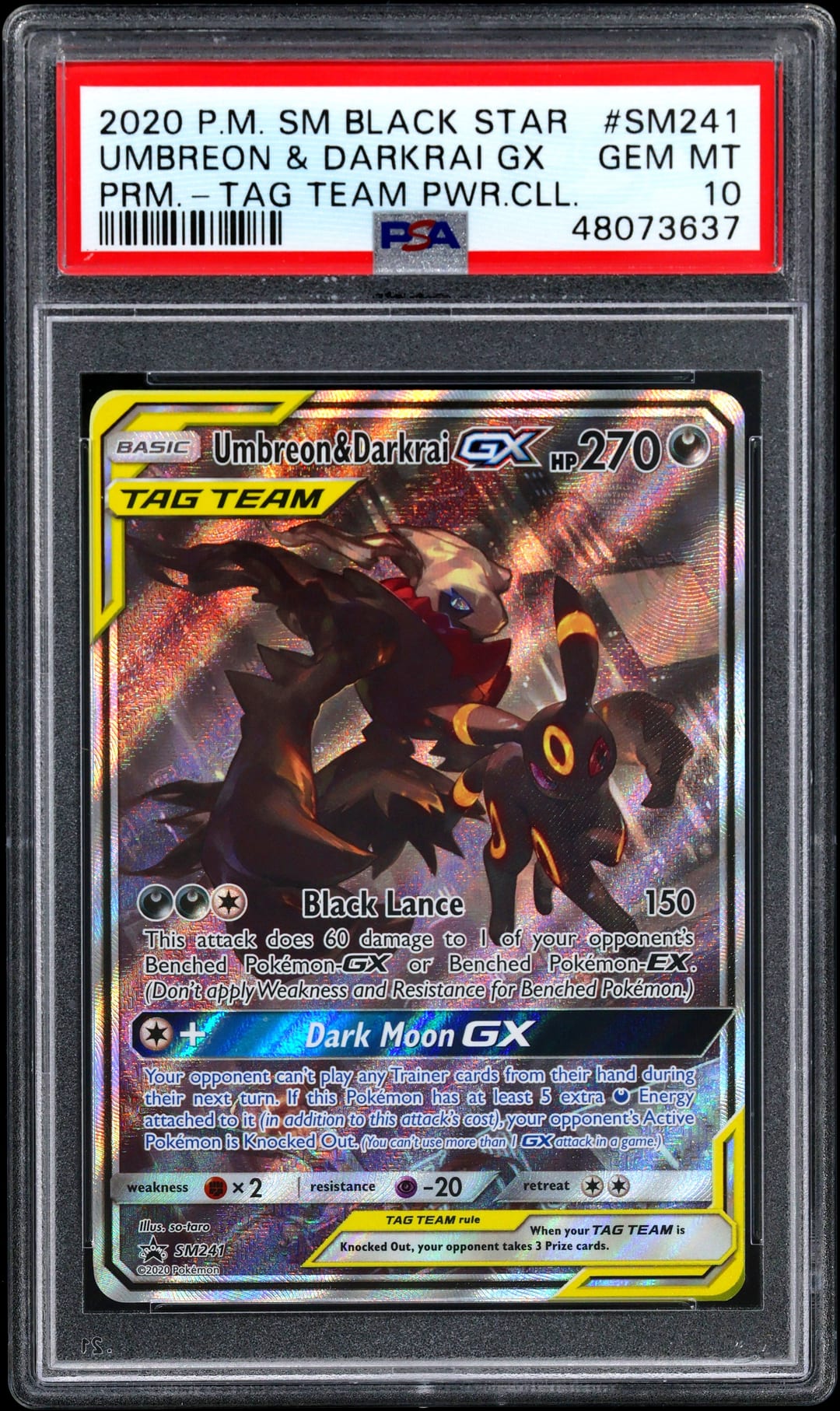 UMBREON & DARKRAI GX — PRM-TAG TEAM PWR.CLL. — PSA GEM MT 10
