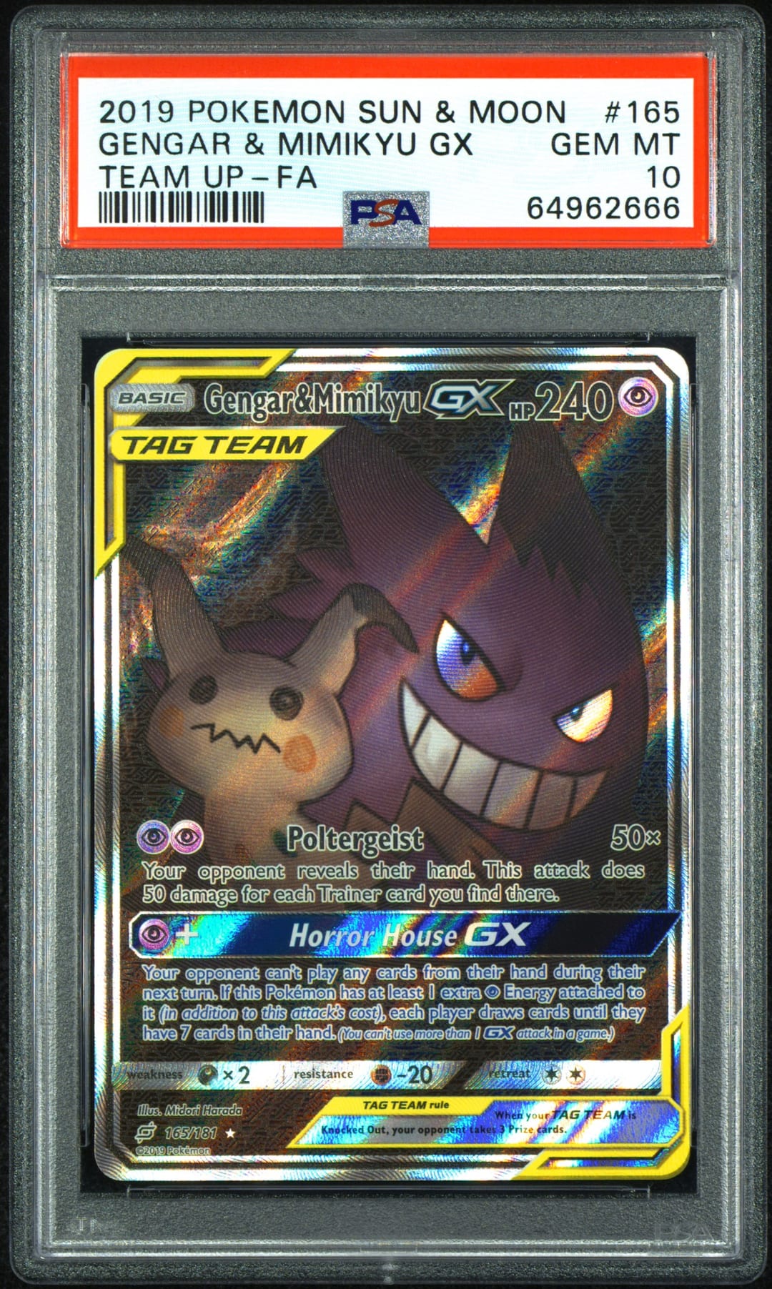 GENGAR & MIMIKYU GX — TEAM UP-FA — PSA GEM MT 10