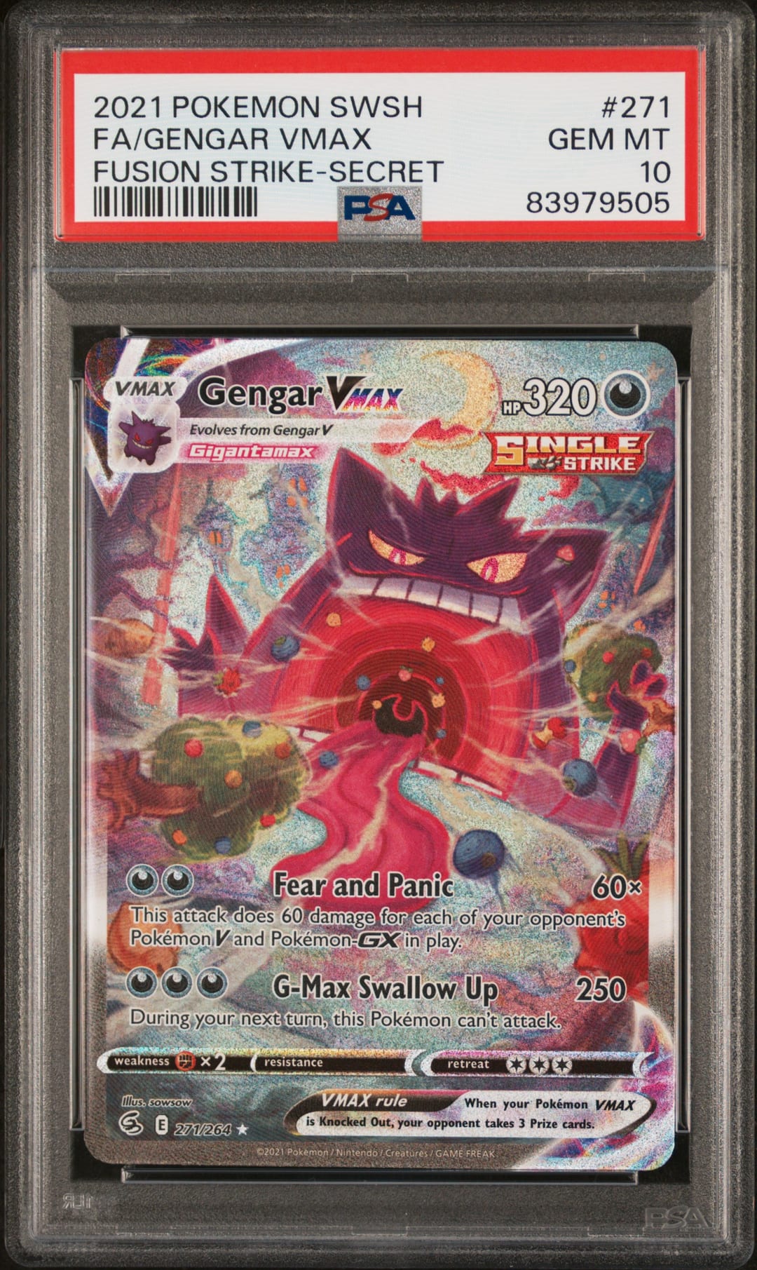 FA/GENGAR VMAX — FUSION STRIKE-SECRET — PSA GEM MT 10